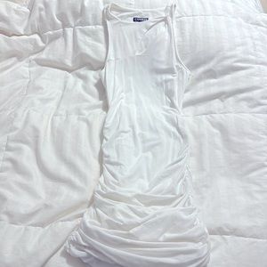 Express - White MIDI Ruched Sleeveless Dress - Extra Small
